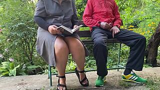 my busty stepmom's saggy tits flash during outdoor exam roleplay