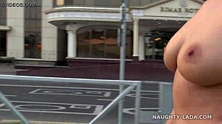 Walking completely nude flashing on busy city streets public