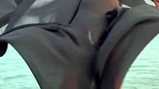 Damn beauty chillin black dress public flashin
