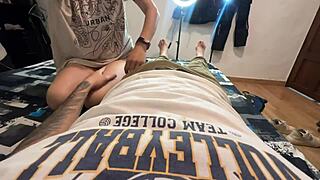 he sneaks a quick glance as his stepsister gives an incredible blowjob while alone at home
