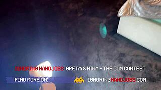 Two lingerie milfs stroke levels in cfnm cum dice contest