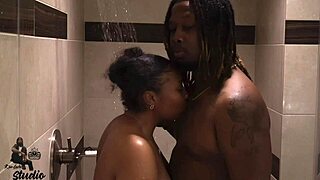 dude she took that big black cock so well in the real shower sex
