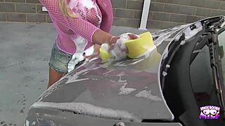 Two sexy ladies blowjob cowgirl doggystyle his cock in new car