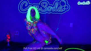jewelz blu's body paint hides nothing in her dildo orgasm frenzy