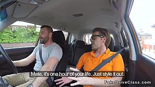 Fake Driving Instructor's Friend Slams Blonde's Throat And Pussy In Classroom