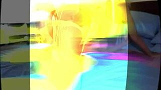 Neon asian amateur in bodystockings rides cock hard!