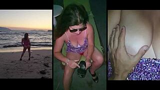 Idegen ujjal MILF-et a nyilvános strandon