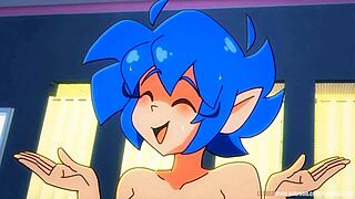 이 2D 애니에서 아시안 베이비들이 몬스터 자지를 카우걸과 도기스타일로 타