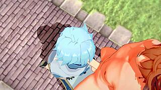 겐신 임팩트 야오이 - 타르탈리아가 총운을 베어백으로 박아