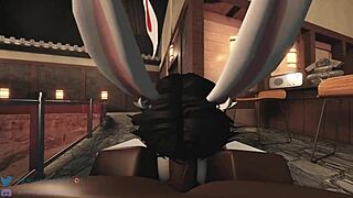 토끼 소녀가 POV 라이딩 자위 게임에서 거칠게 튀어오름